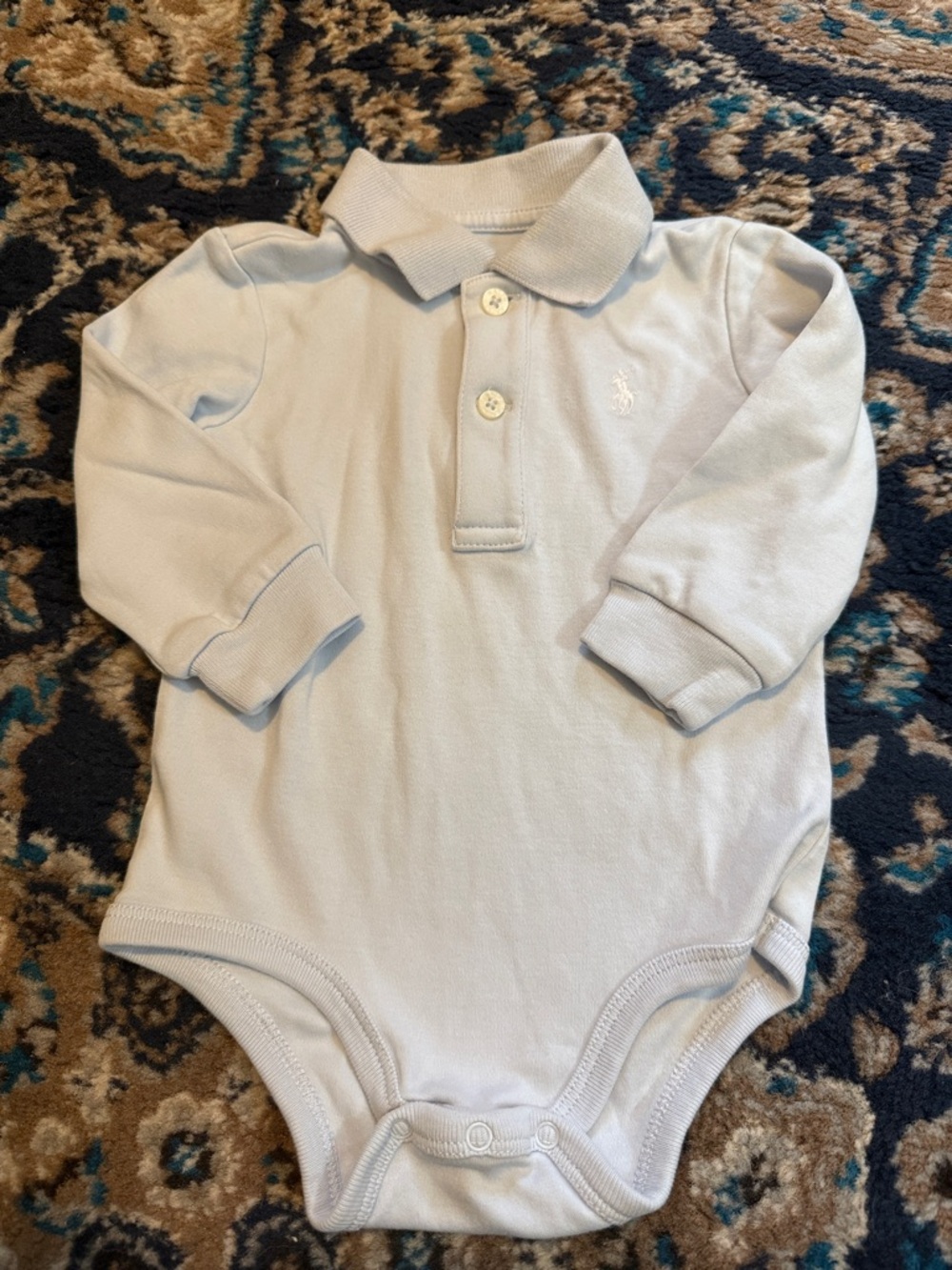 Ralph Lauren Long-Sleeve Light Blue Polo Onesie